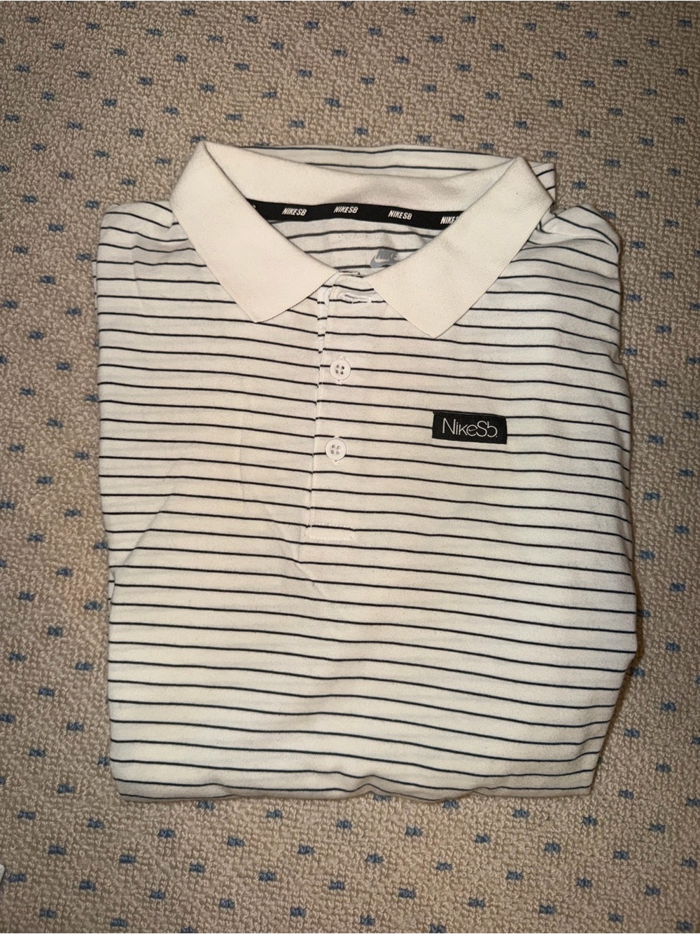 Nike SB White & Black Striped Polo Shirt